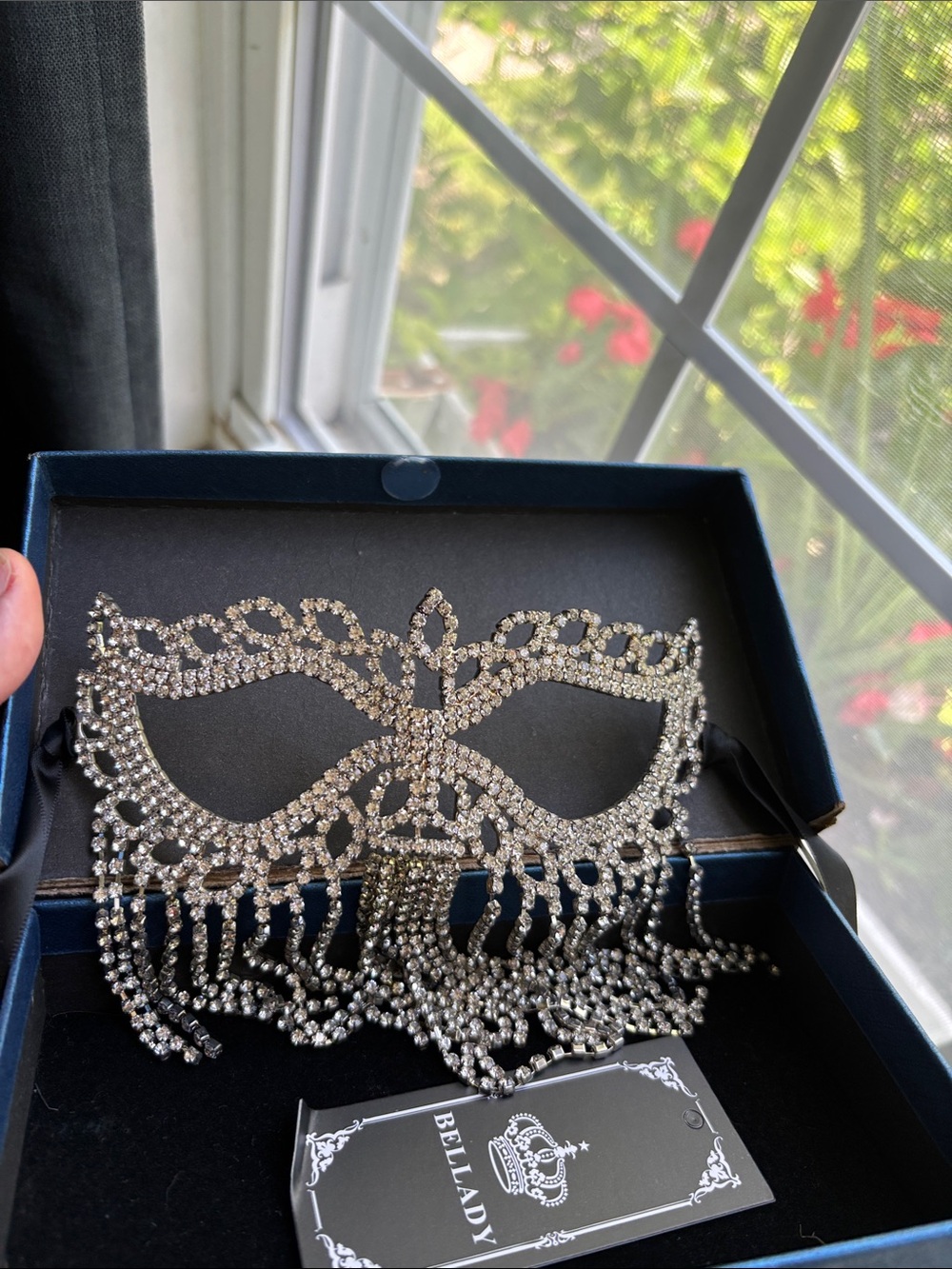 Silver Rhinestone Fringe Masquerade Mask by
